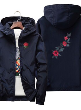 Rose Embroidery Thin Jackets Men Women Streetwear Polyester