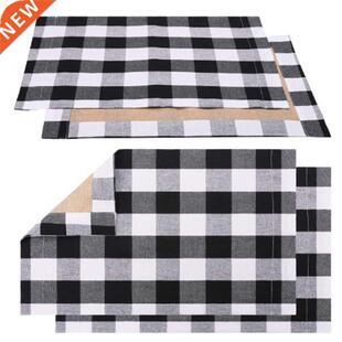 4 Pcs Black White Plaid Placemat Table Mat Tableware Plate P