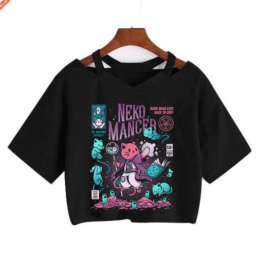 Summer Harajuku Y2k Neko Mancer T-Shirt Crop tops Ulzzang Pu