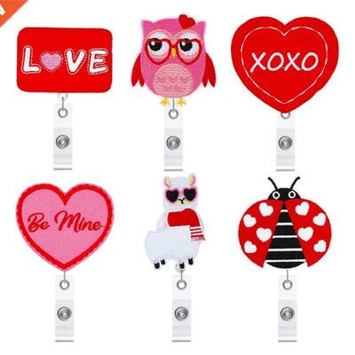 6 Pcs Valentines Day Badge Reels Retractable Office Products