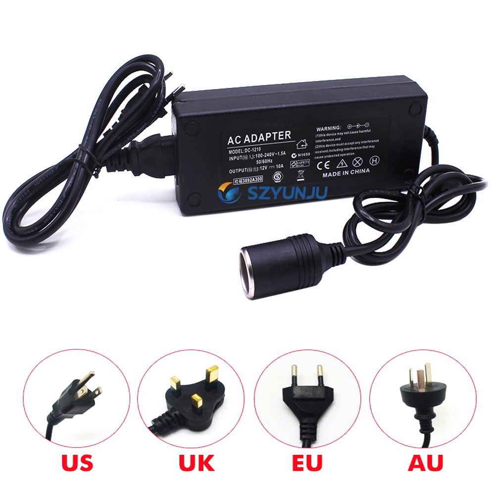EU/US/UK/AU Plug Europe Adapter 120W 12V Home Car Power 10A