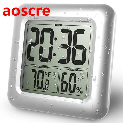 Waterproof Digital Bathroom Shower Wall Clock Thermometer Hu