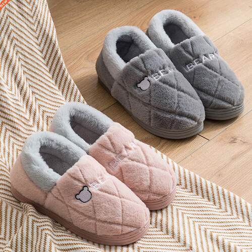 Home Slippers Winter Warm 2021 Female Plush Fur Shoes Couple