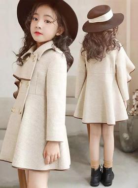 Girl's Woolen Long Coat Jacket Autumn Winter 2022 New Ko