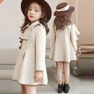 Girl's Woolen Long Coat Jacket Autumn Winter 2022 New Ko