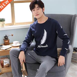 New Spring Men Pajamas Set Soft Male Casual Pyjamas Suit N