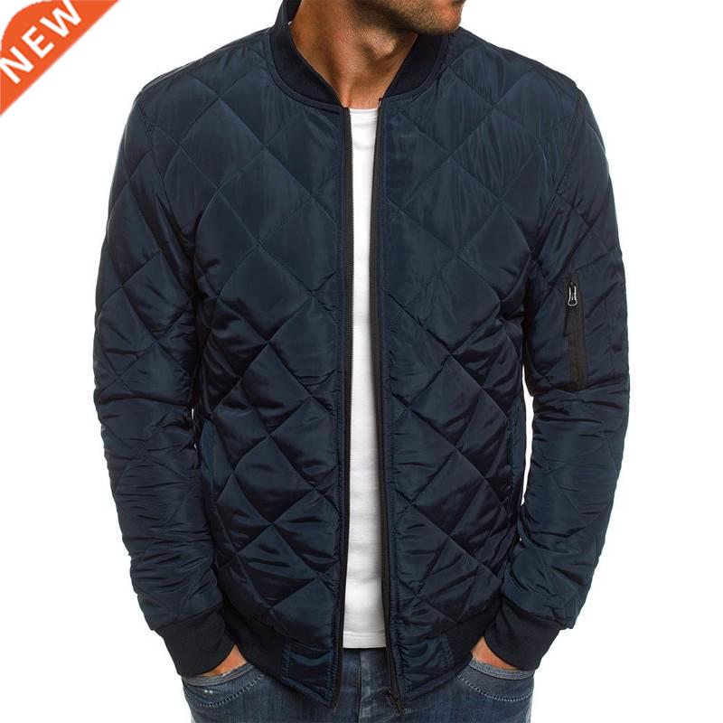 Men Quilted Padded Jacket Casual Zip Up Winter Warm Bomber J