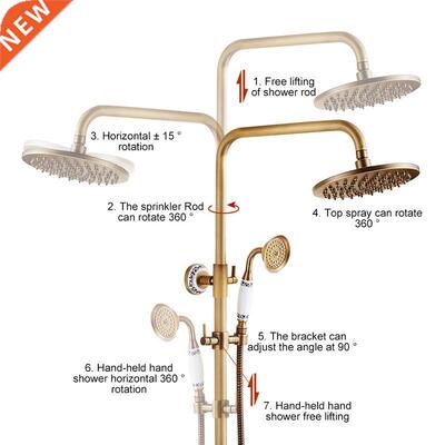 ntique Rin Shower Fucets Set with Hnd Brss Wll Mounted