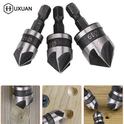 3pcs 90 Degrees Chamfer Drill Bit Set 12/16/19mm 5 Flute Woo