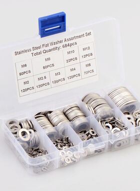 684pcs Flat Washer M2 M3 M4 M5 M6 M8 M10 M12 Stainless Stee