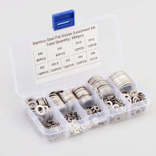 684pcs Flat Washer M2 M3 M4 M5 M6 M8 M10 M12 Stainless Stee