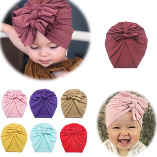 Baby Headband Hat Bowknot Print Cotton Stretchy Turban Headb