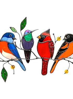 Multicolor Birds on a Wire High Stained Acrylic Suncher W