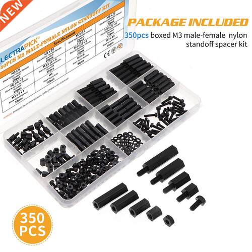 350pcs M3 Black Nylon Double Pass Spacing Hex Screws Nylon S
