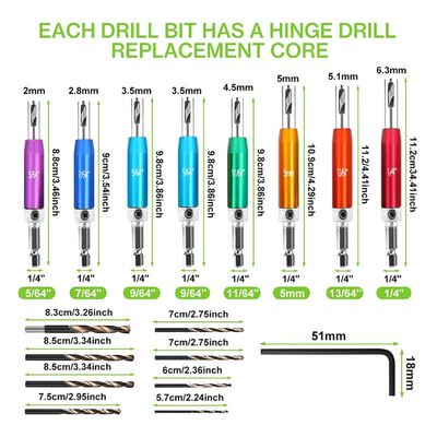 8Pcs Self Center Hinge Drill Bits, Tapper Core Screw Hole Pu