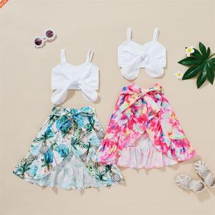 2-7Y Summer Kids Baby Girls Clothes Set Solid Off Shoulder C