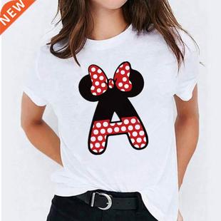 Minnie Mouse Print T shirt Women Custom Name Letter Combinat