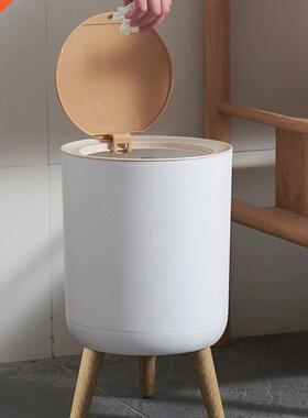 Plastic Trash Can with Lid Press Garbage Rubbish Bin High Fo