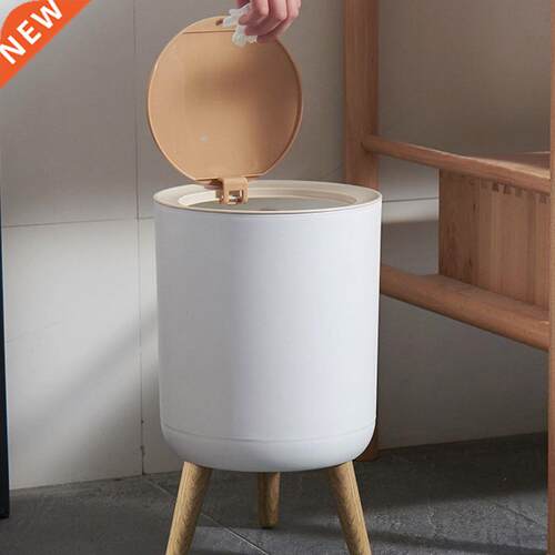 Plastic Trash Can with Lid Press Garbage Rubbish Bin High Fo