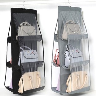 6 Pocket Hanging Handbag Organizer for Wardrobe Closet Trans