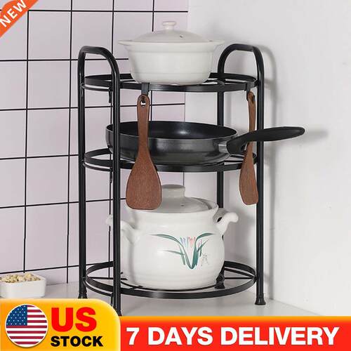 3 Layers Pan Organizer Holder Shelf Cookware Pot Rack For Ki