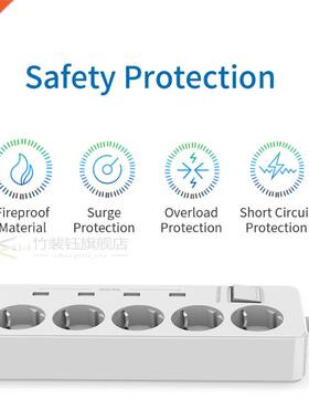 Extension Socket E 5 Ports 4 SB Power Strip for Home Office
