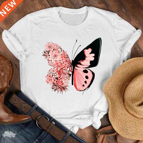Women Lady Cartoon Butterfly Floral Elegant Fall Autumn Shi