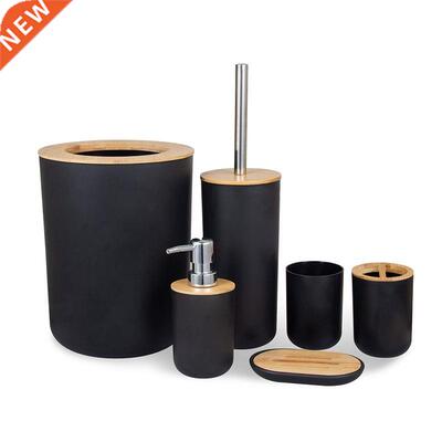 6Pcs Bamboo Wood Bathroom Set Toothbrush Holder Soap Dish Tr