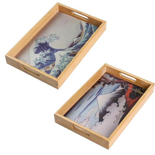 Wooden Bamboo Serving Tray Tea Cup Saucer Trays Fruit Plate