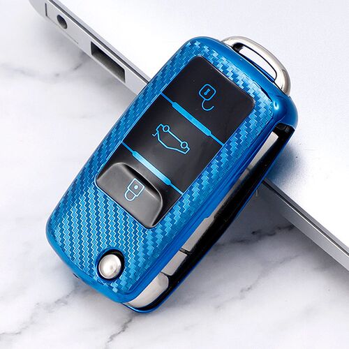 Carbon Fiber TPU Car Key Cover Case Protective Shell for VW