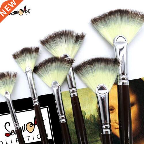 6Pcs Fan sd Nylon Har Gouache Watercolor Pant Brush Se