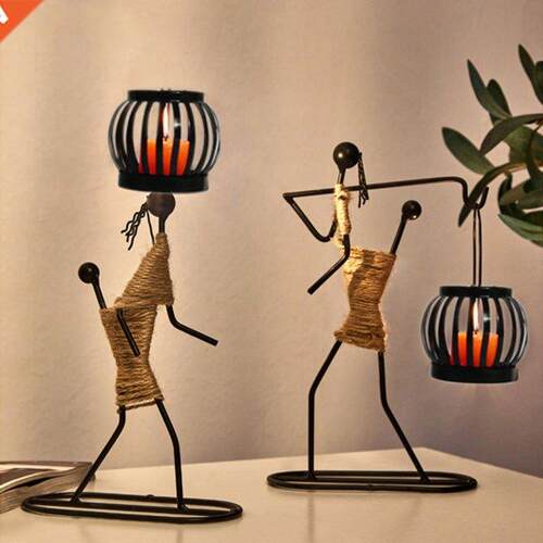 Metal Candlestick Vintage Abstract Character Sculpture Candl