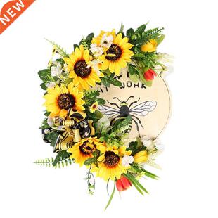 Artificial Sunflower Bee Wreath Spring Summer Wreath for Fro