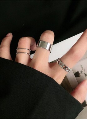 Punk Metal Geometric Round Ring Set Silver Color Open Rings