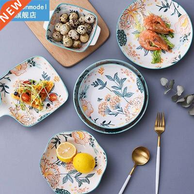 Ceramic Fruit salad dinner plate and rice soup bowl set roun