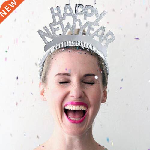 6Pcs Glitter Happy New Year Headband 2021 New Year Party Dec