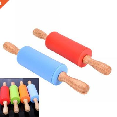 Wooden Handle Non-stick Silicone Rolling Pin Dough Roller Ki