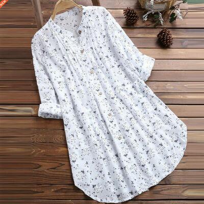 Plus Size Floral Print Blouse Women Summer V Neck Beach Dres