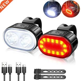 2PCS LED Bike Light Bicycle Front Rear lights USB Charge Hea