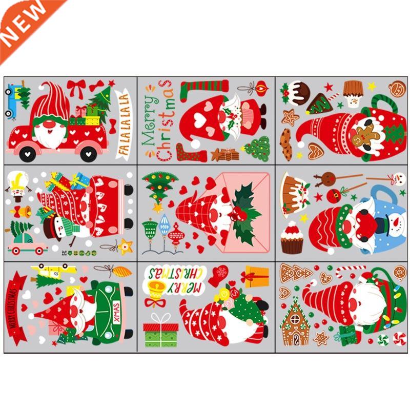 9 Sheet Christmas Window Clings Decals Gnome Winter Xmas Win