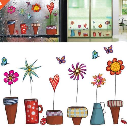 2pcs Flower Butterfly Stckers Decal Wndow Glass Wall Decor
