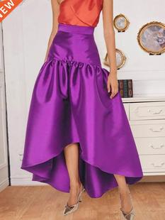 Women Party Skirts High Low Irregular Length Shiny Purple Ch
