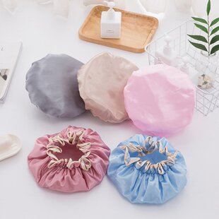 5 Colors Satin Shower Cap Elastic Bath Hat Reusable Waterpro