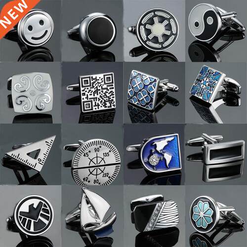 Men's New Arrival blue Cufflinks Novelty Black Enamel pa