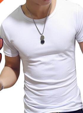 Men Summer O Neck Casual T Shirt Collar White Plain Men t-
