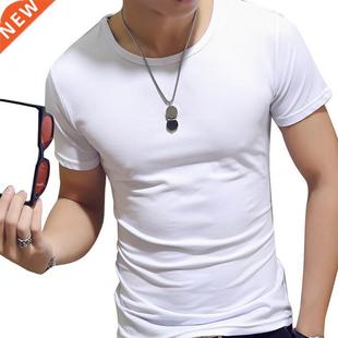 Men Summer O Neck Casual T Shirt Collar White Plain Men t-