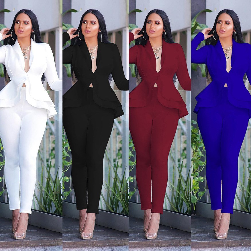 New Women Winter Women's Set Tracksuit Full Sleeve Ruffles B