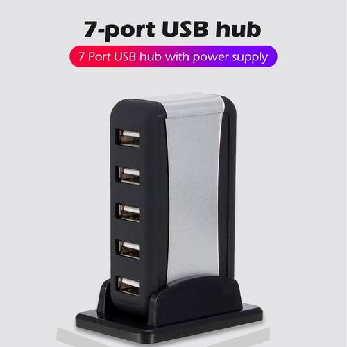Vertical USB Hub Multi 7 Ports USB 2.0 Splitter with Power A