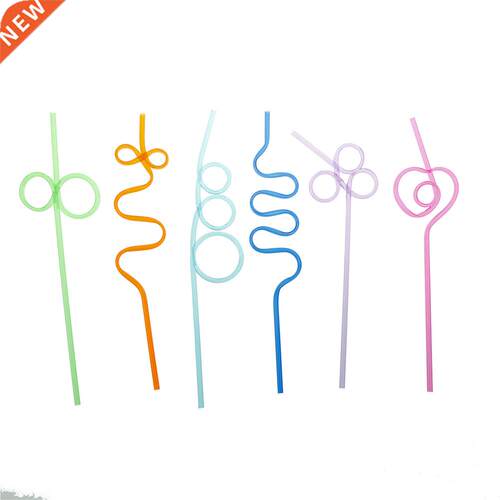 10pcs Plastic Colorful Drinking Straw Crazy Curly Loop Drink