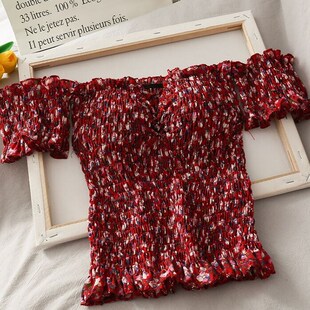 6 Colors Print Stretchy Flower Shirt Summer Sweet Ruffles Sl